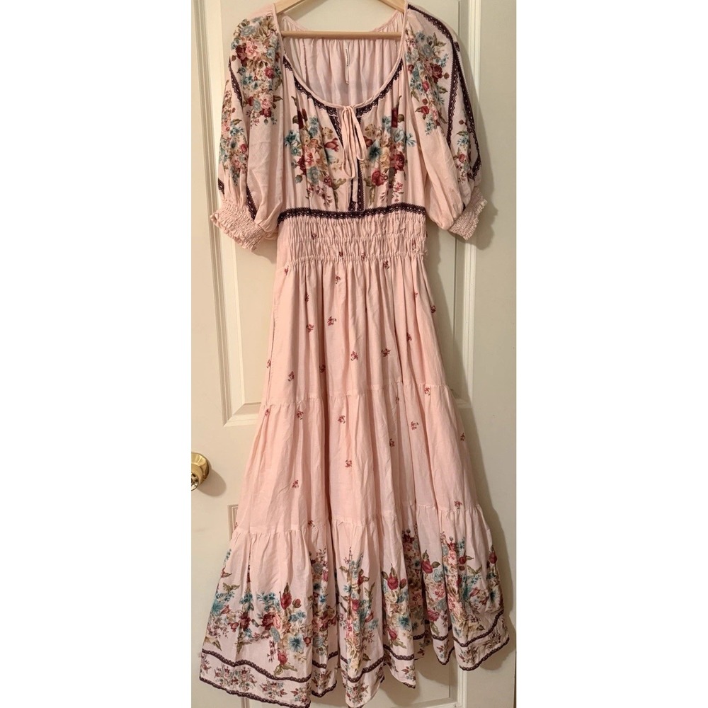 Anthropologie The Somerset Puff-Sleeve Dress Twee Pink Floral Print Maxi Medium